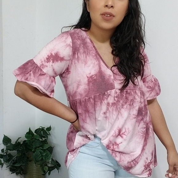 WHAT A DAY TIE DYE RUFFLE TUNIC TOP - Picture 12 of 16